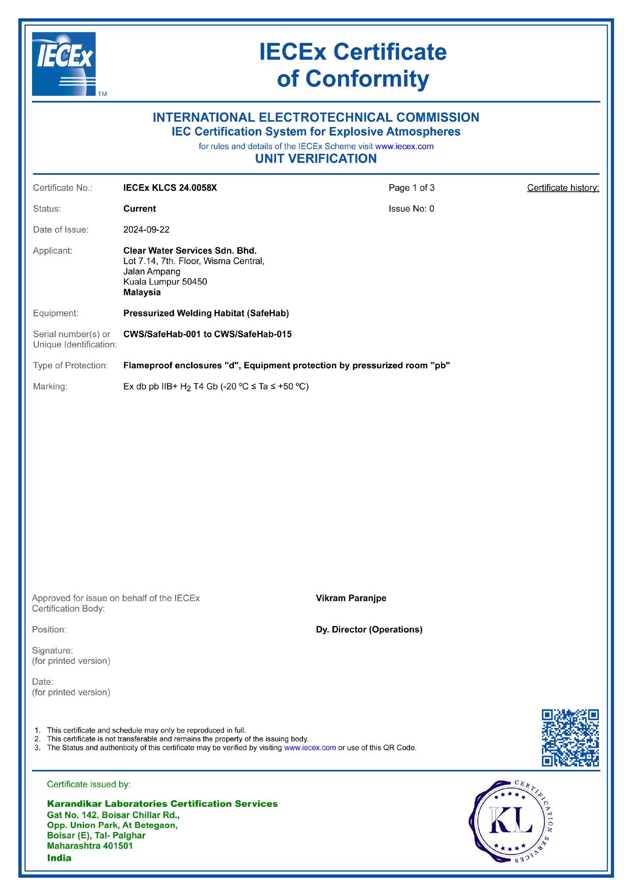 Clear Water Services Receives IECEx Certification for SafeHab (Pressurized Welding Habitat)